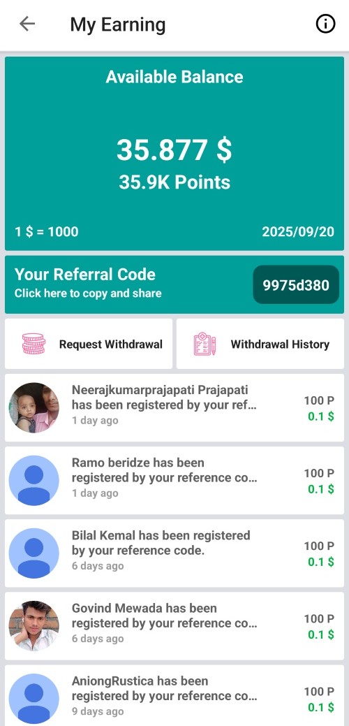 Rewards & Earnings Screen